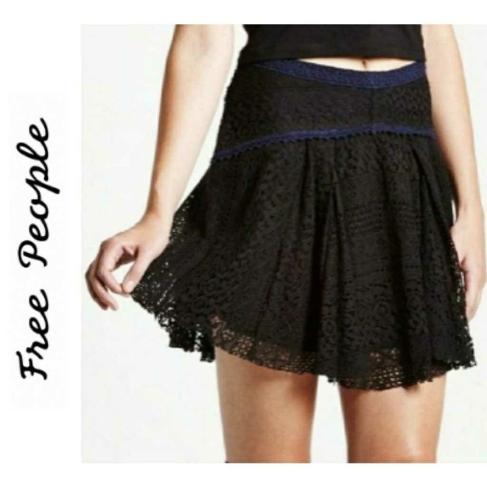 NWT Free People Apple of My Eye Crochet Mini Skirt‎ Black Black Lace Navy Blue 0
